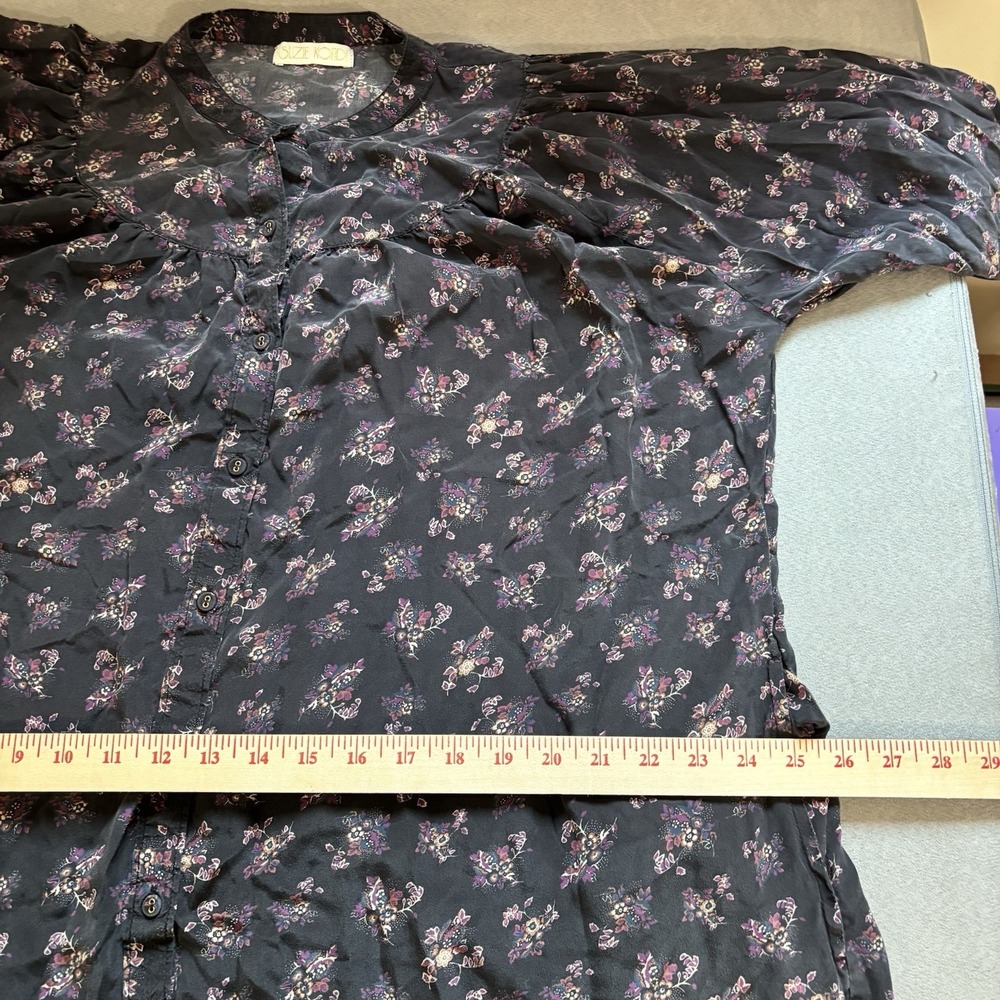 Suzie Kondi Easy Dress L Black Floral Silk Tiered Midi Boho Oversized Pockets - Picture 7 of 14